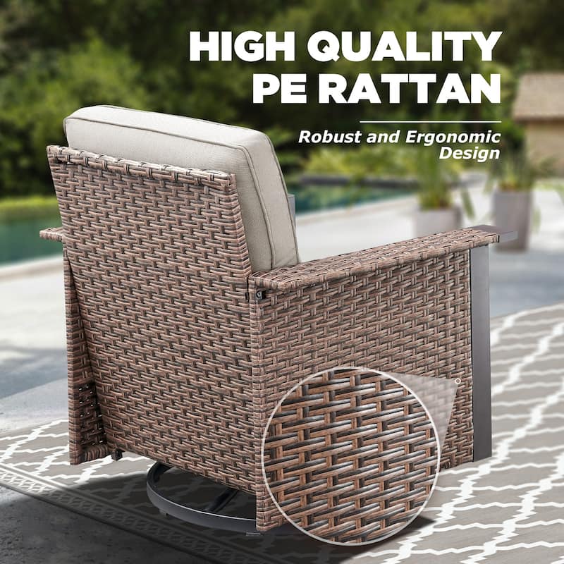 Pocassy Outdoor Wicker 2-Piece Swivel Chair with Cushion