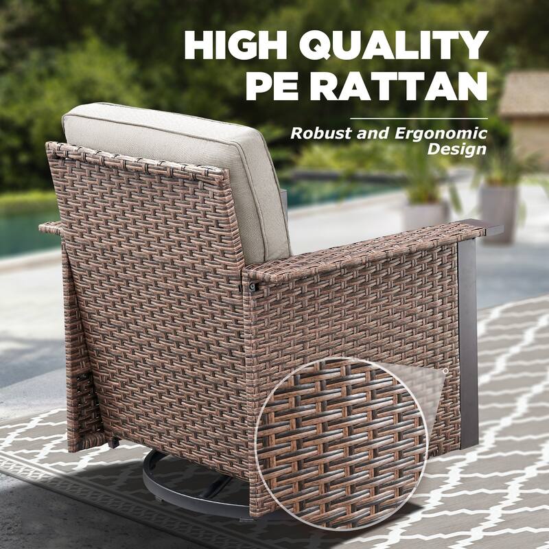 Pocassy Outdoor Wicker 5-Piece Swivel Chair Table with Ottoman