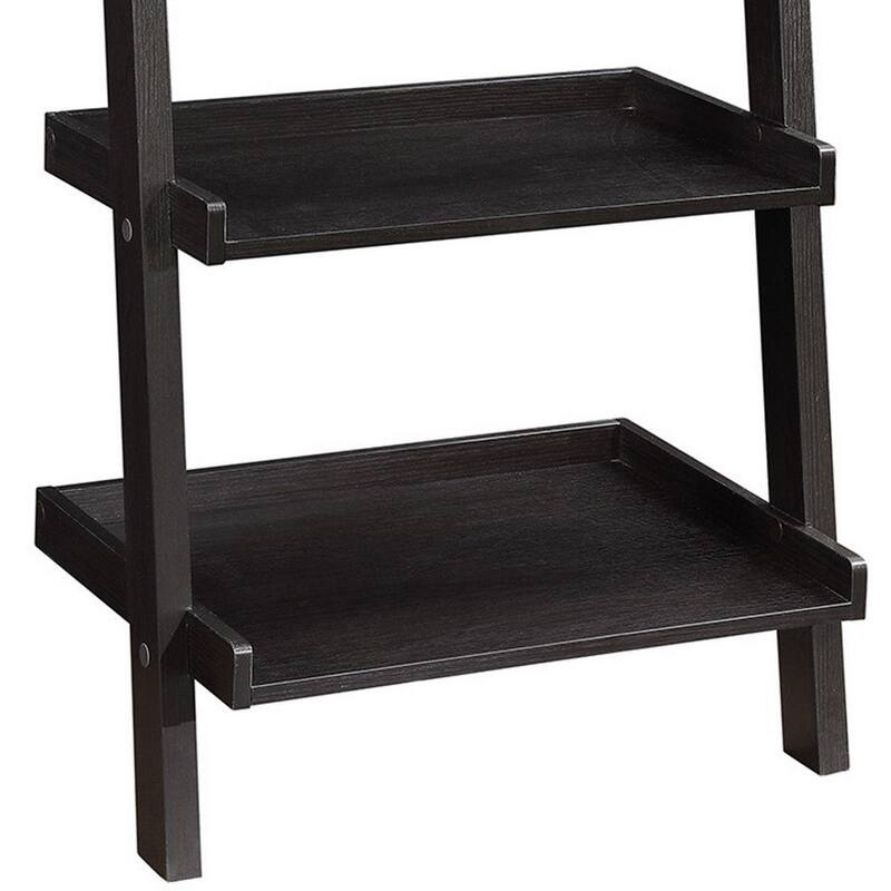 Sleek Wooden Ladder Bookcase with 5 Shelves, Brown - 72 H x 16.5 W x 25 L Inches