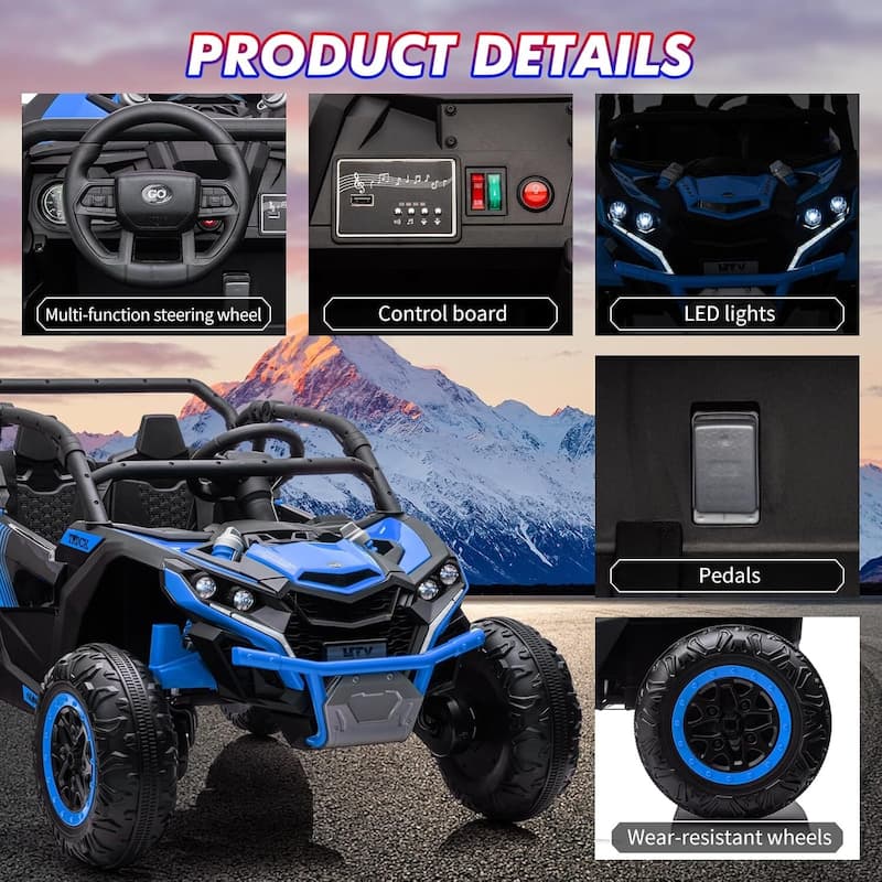 2-Seater Electric Ride-On Car Toy with Remote Control for Best Kids Gift, Black