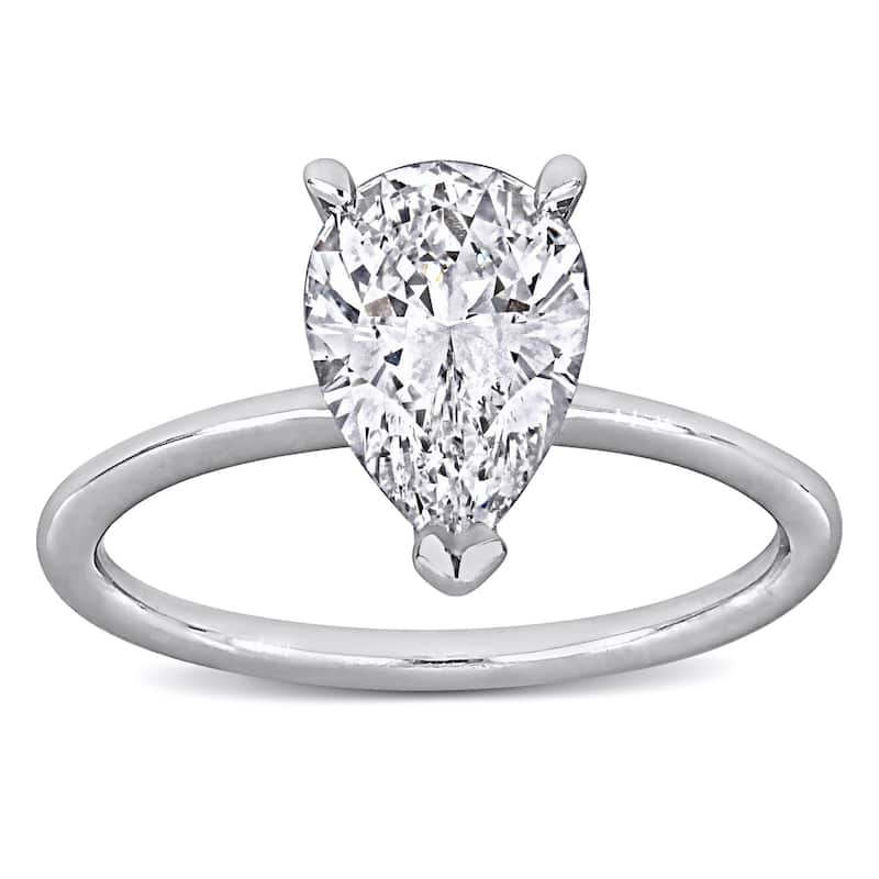 Miadora 2ct TDW Pear Shape Certified Diamond Solitaire Engagement Ring in 14k White Gold