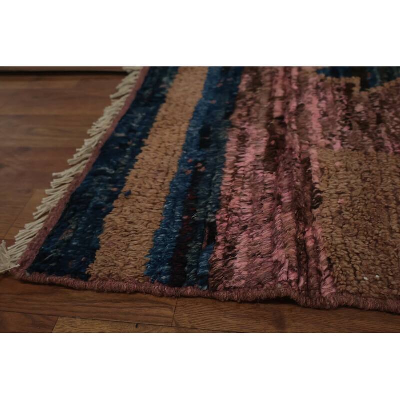 Hand Knotted Oriental 100% Wool Carpet Modern Tribal Pink Moroccan Area Rug - 9' 8'' X 6' 8''