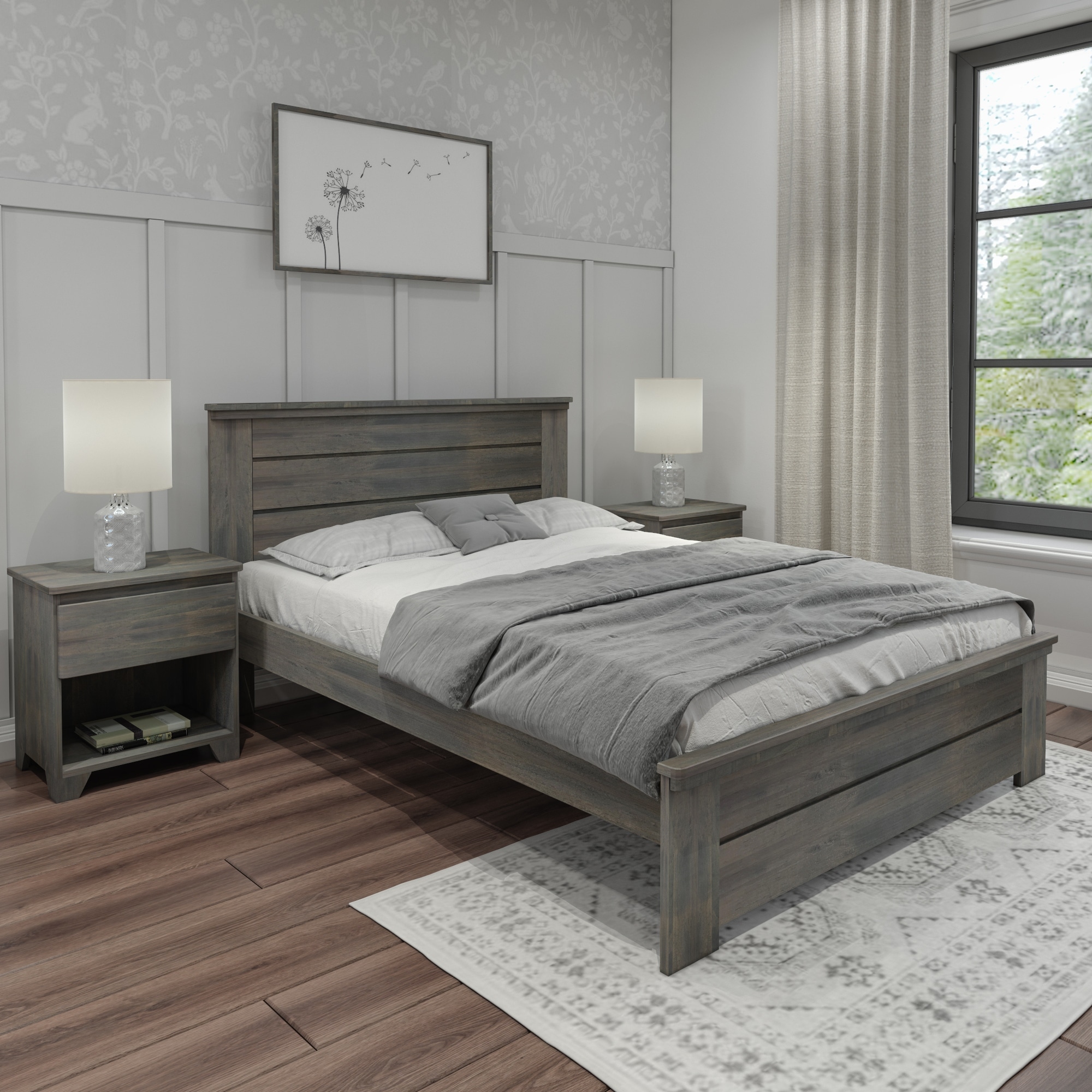 Max & Lily Farmhouse Queen Platform Bed with Panel Headboard