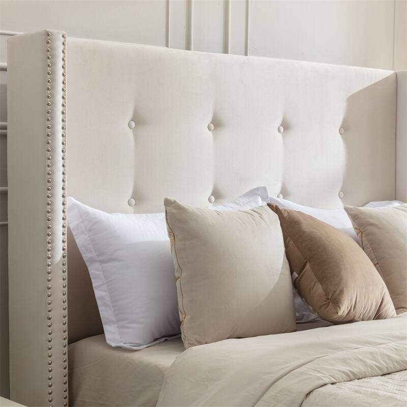 Upholstered Queen Bed Features a 54" High Headboard w/Buttoned Tuft