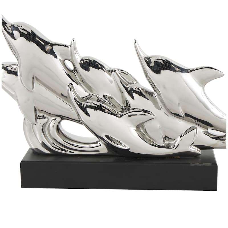 Ceramic Animal Decorative Sculpture with Black Block Base - Silver - Roche River Decor