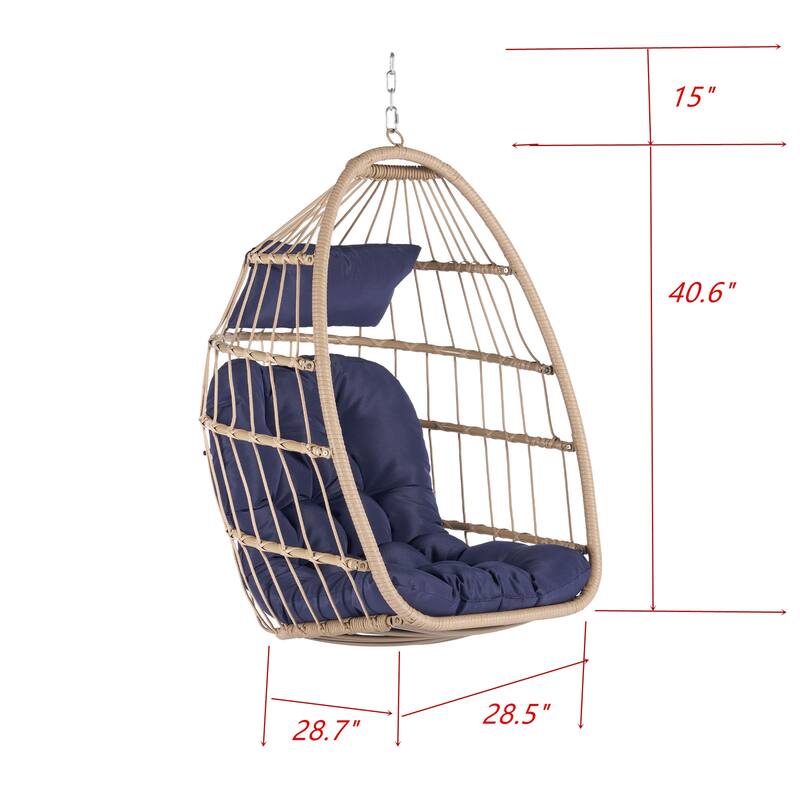Rattan Egg Hanging Chair with UV-Resistant PE Wicker with Wood Frame and Waterproof Cushion