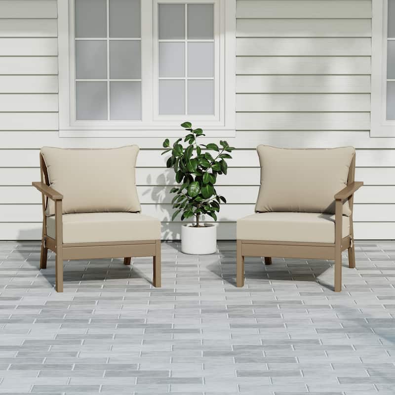 Polytrends Birchwood All Weather HDPE Outdoor Patio Deep Seating Weathered Wood Loveseat (2-Piece)