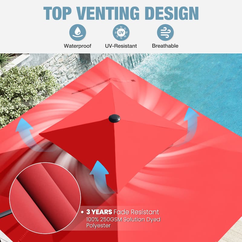 VredHom Double Top 10x10 FT Square Patio Cantilever Umbrella with Wheel Base
