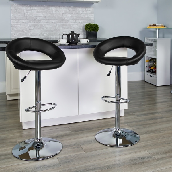 2 Pack Contemporary Vinyl Rounded Orbit-Style Back Adjustable Height Barstool - 21.5"W x 21.5"D x 32" - 40.75"H. Opens flyout.