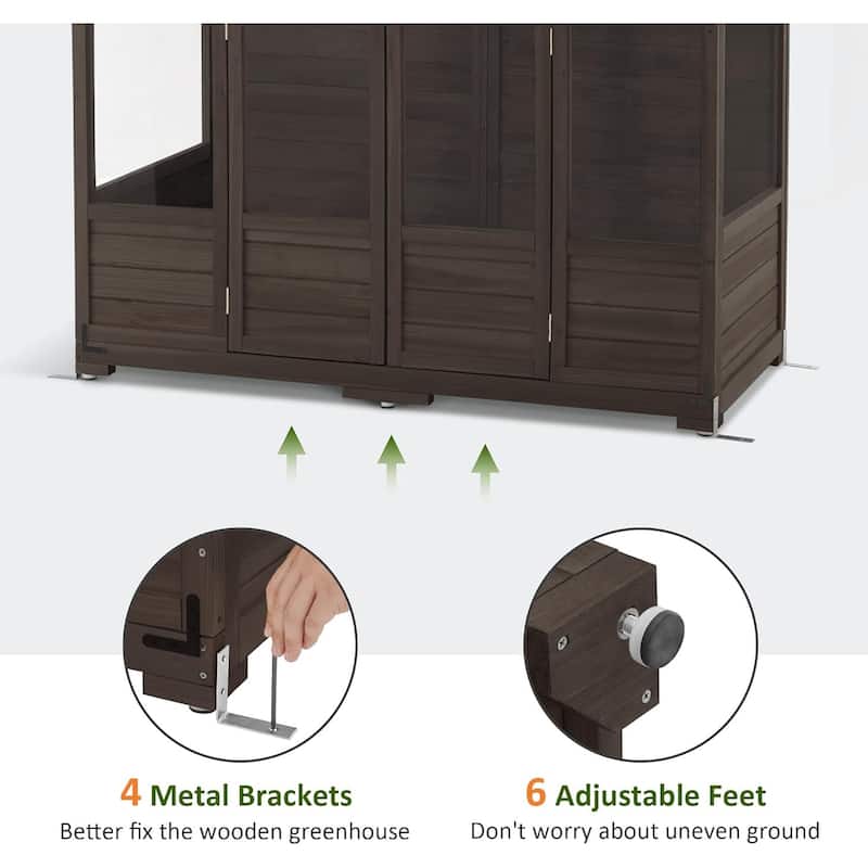 MCombo Walk-in Greenhouse with Openable Roof and Lockable Door, Solid Wood 0899