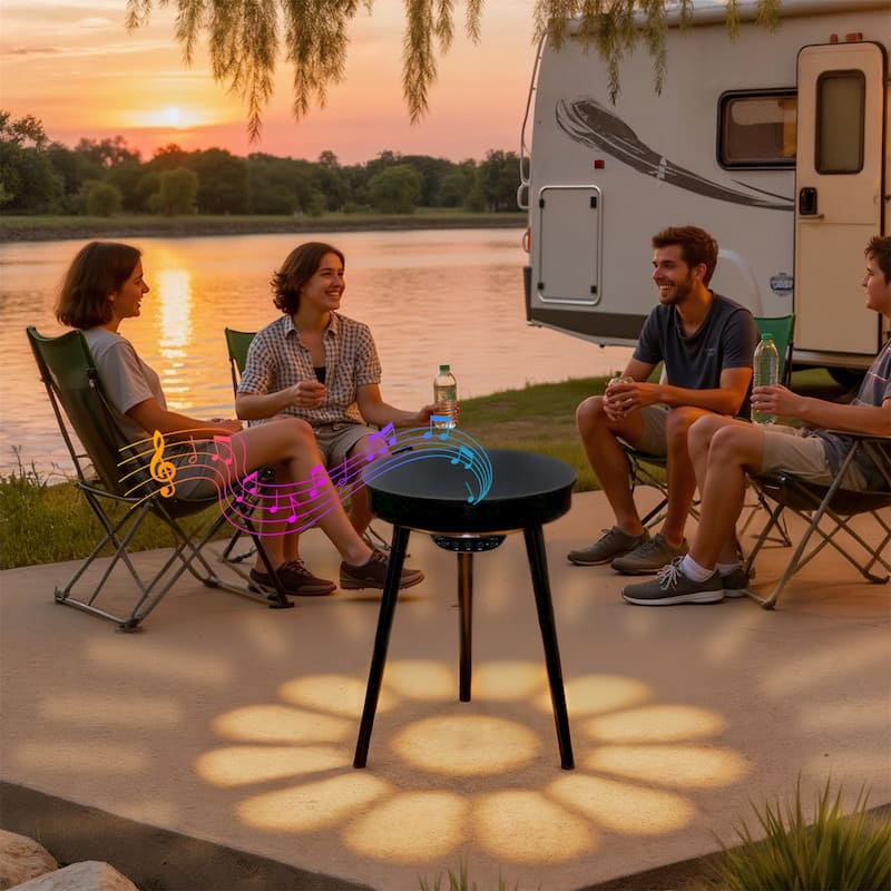 Round Smart End Table with Bluetooth Speaker Side Table LED Nightstand with USB Port