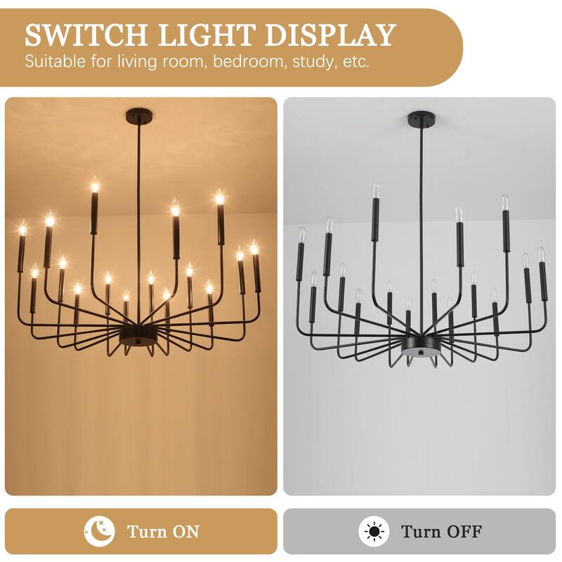 16-Light Large Candlestick Rustic Hanging Linear Chandelier Lighting for Kitchen Island