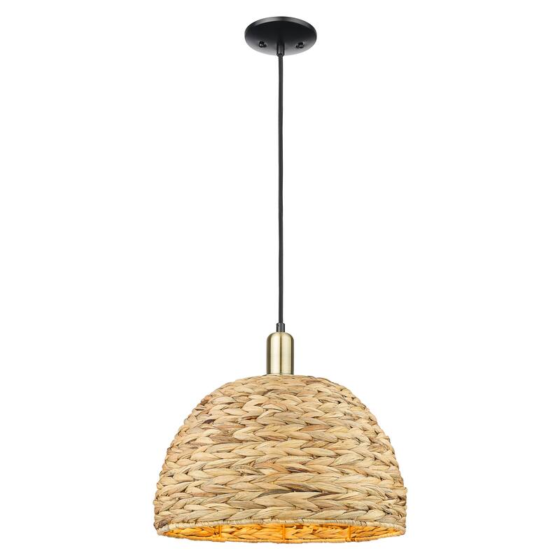 Innovations Lighting Endless Possibilities Arcadia - Woven Rattan - 1 Light 16" Cord Hung Mini Pendant - Black Antique Brass