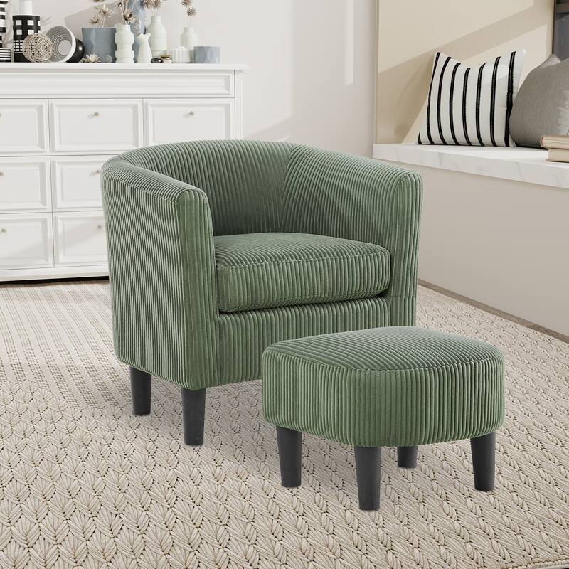 Upholstered Accent Chair,Modern Barrel Chair with Ottoman