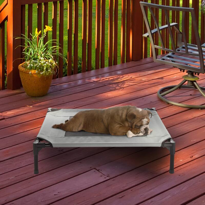 Petmaker Steel Frame Elevated Dog Bed with Non-Slip Feet - Indoor/Outdoor Puppy Cot for Pets - Medium - Gray