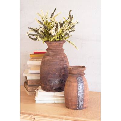 Mango Wood Urns - 16.5-inch Tall, Set of Two