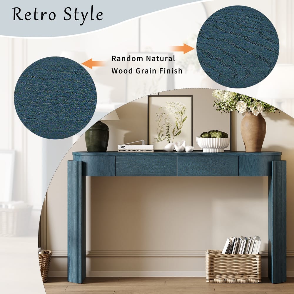 Curved Console Table with 2 Drawers, Fluted Design Entryway Table Accent Table for Living Room