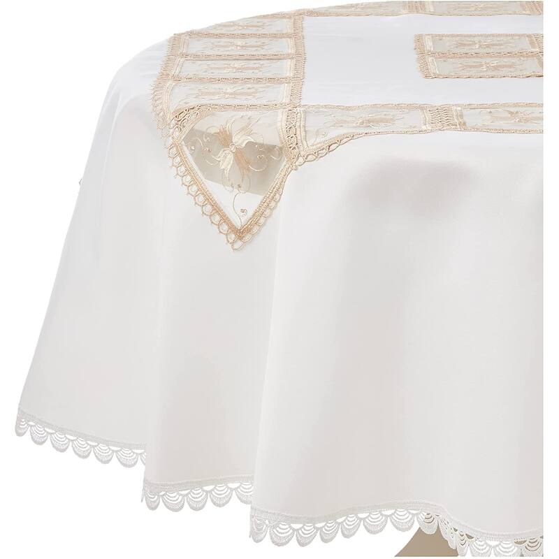 Violet Linen Emerald Roses Lace Pattern Tablecloth - 70" Round - Ivory