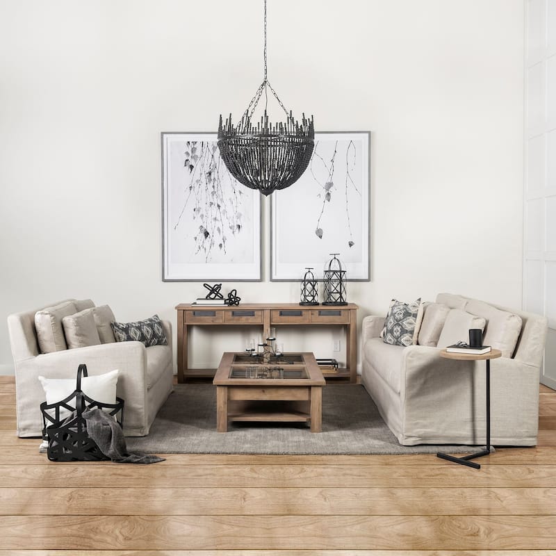 Liam I Black Wooden Bead Bowl-Shaped Chandelier