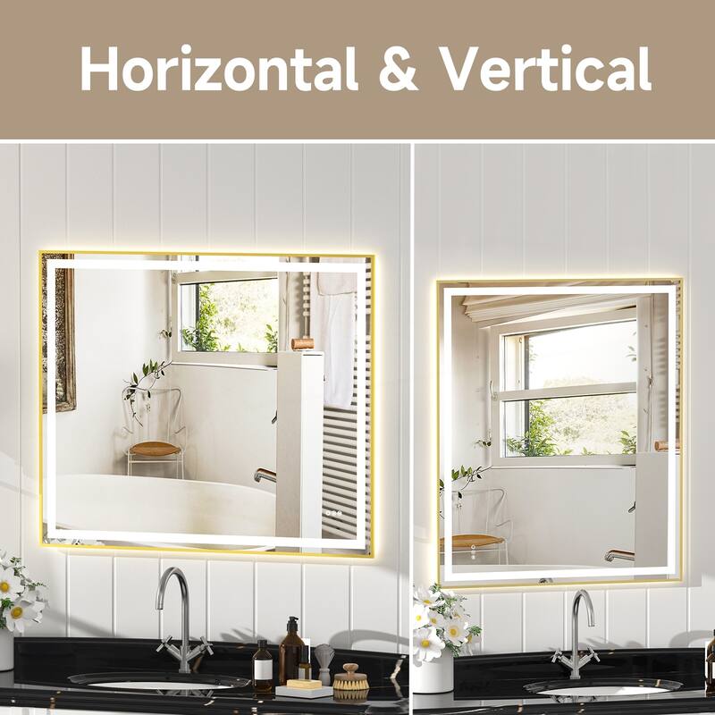 Gold Tempered MirrorDual LED Light StripsFront and Back Lighting