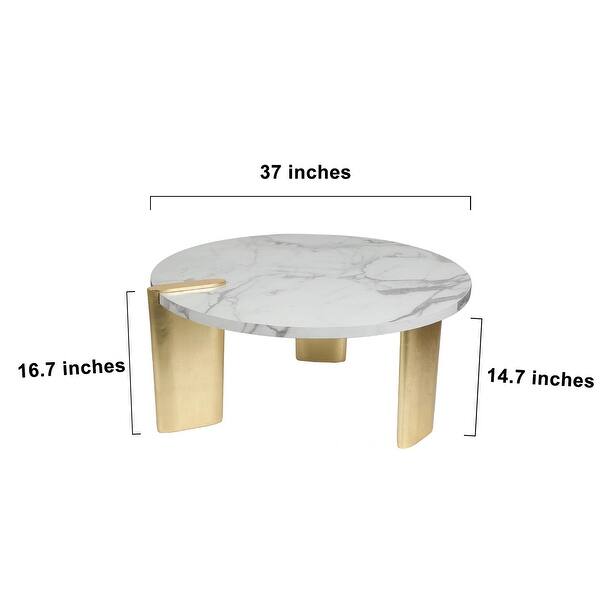 Modern Glam Round Coffee Table Golden Legs with White Faux Marble ...