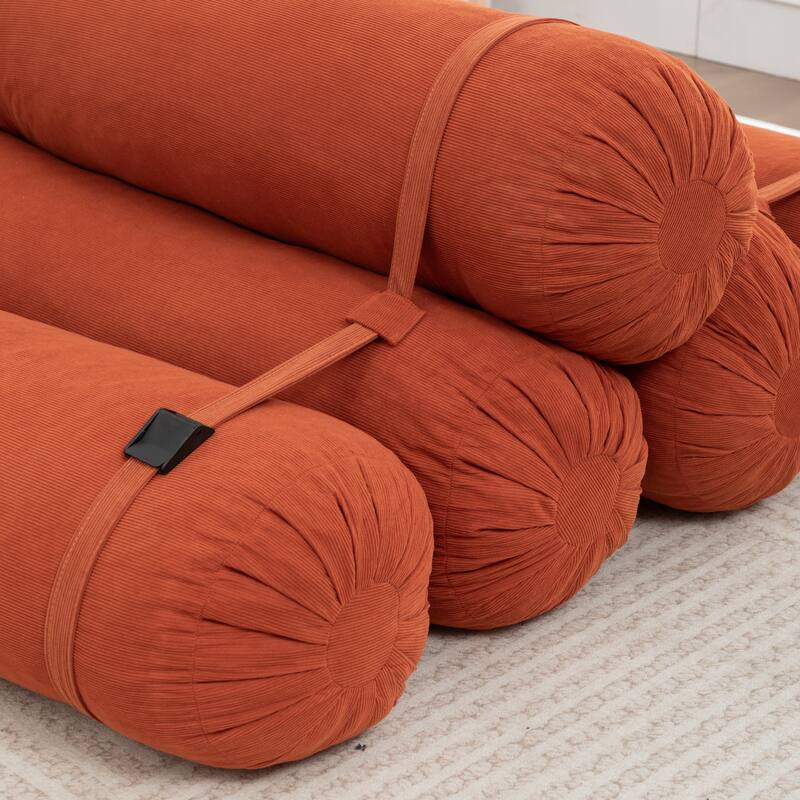 Versatile Lazy Sofa Corduroy Chaise Lounge Floor Couch Composed of 5 Cylindrical Pillows with Adjustable Straps
