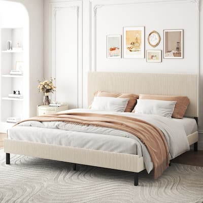 King Bed Frame With A Bandaged Headboard Is Stable And Easy To Assemble, And The Style Is Simple And Elegant