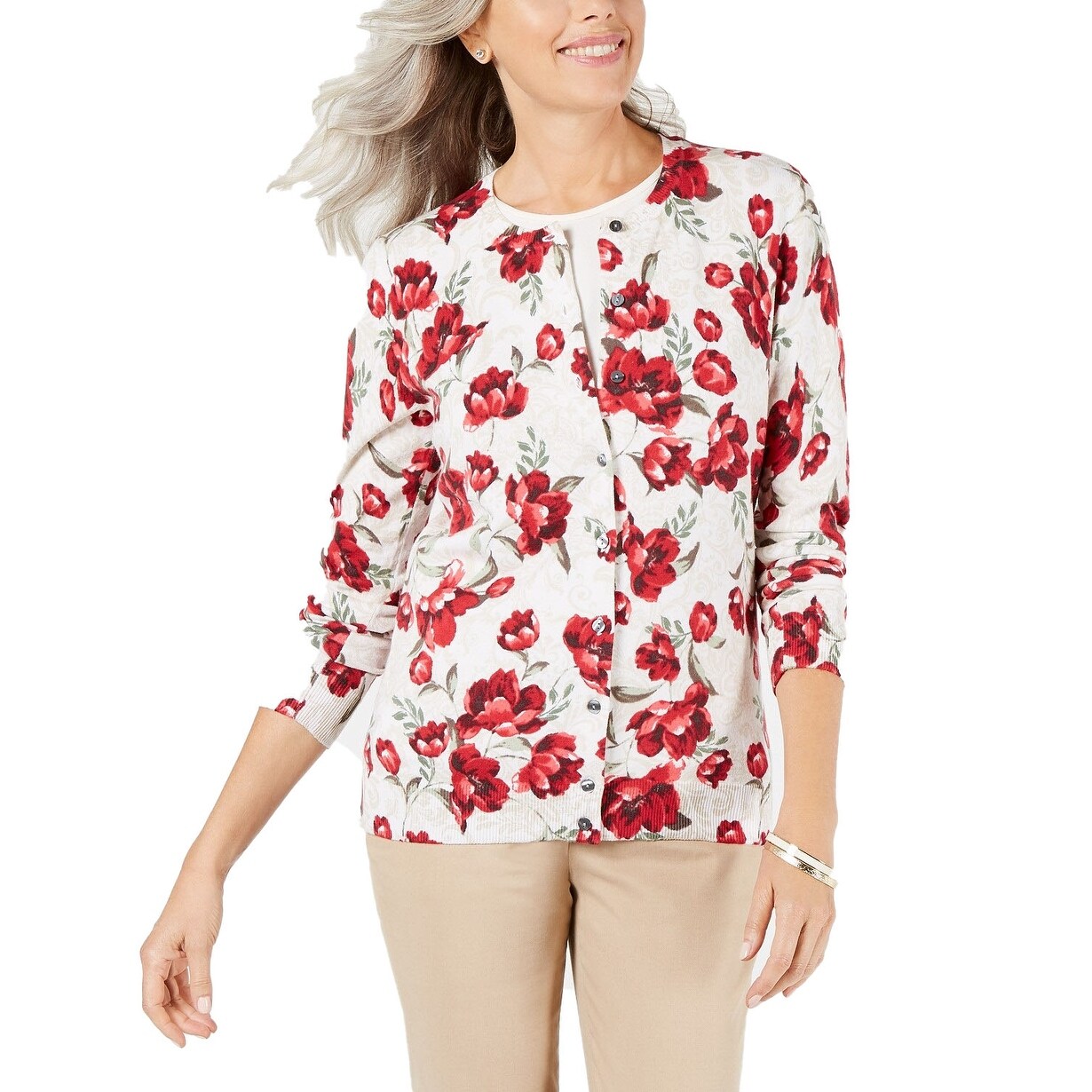 Karen Scott Floral Cardigan on Sale 