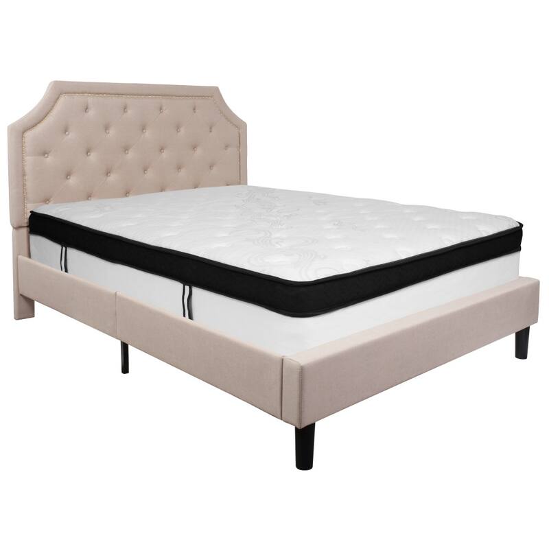 Arched Tufted Platform Bed and Memory Foam Pocket Spring Mattress