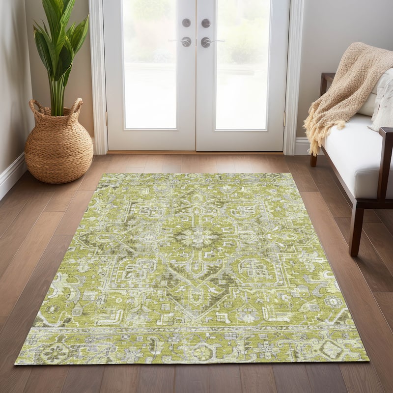 Machine Washable Indoor/ Outdoor Traditional Boho Chantille Rug