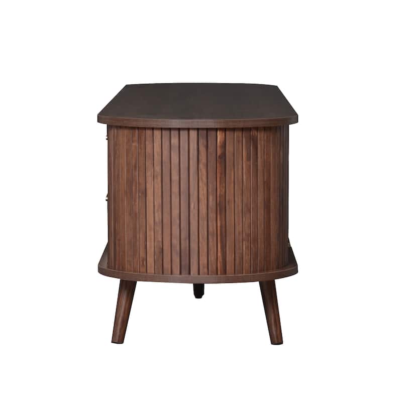 Anmytek Walnut TV Stand Media Console with Sliding Doors Drawers Modern Rustic Storage