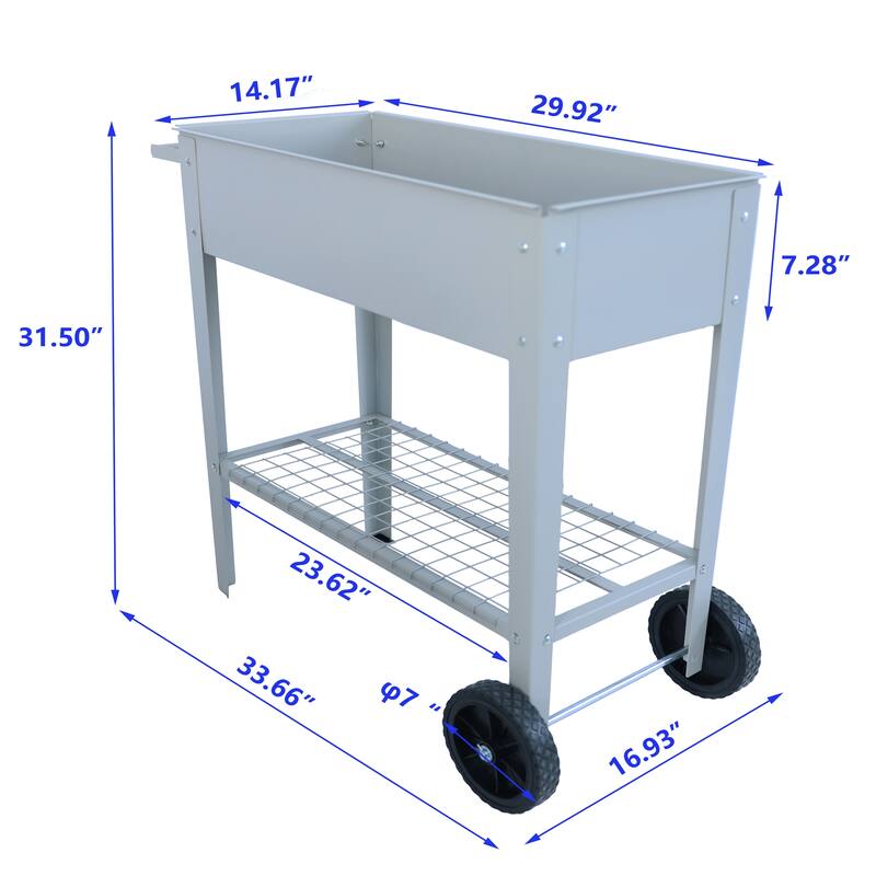 Elevated Rolling Planter - 33" Long Garden Bed, Ergonomic Design, Food-Grade Coating, for Patios, Balconies & Backyard Gardening
