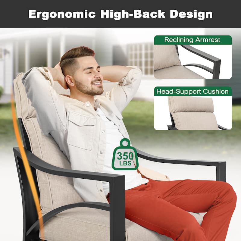 4-Piece Sofa Set with 5.2” Thick Padded Zippered Cushions, Powder-Coated Aluminum Frame, High-Back Design