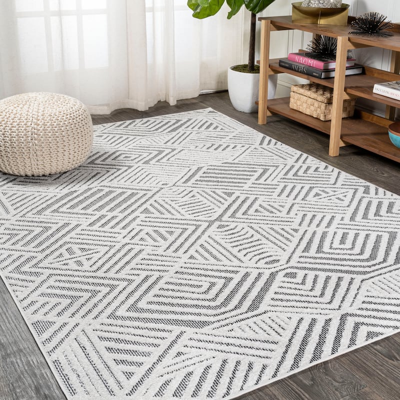 JONATHAN Y Aylan High-Low Pile Art Deco Geometric Indoor/Outdoor Area Rug