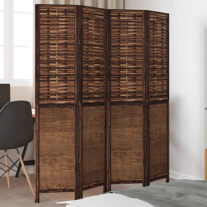vidaXL Room Divider Privacy Screen Living Room Dark Brown Solid Wood Paulownia - 15.7" x 70.9" - Dark brown 4 panels