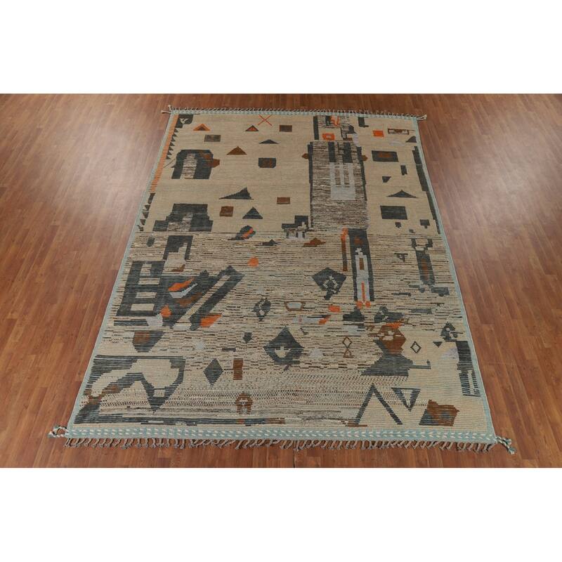 Earth Tone Moroccan Abstract Area Rug Handmade Wool Carpet - 9'0" x 12'4"