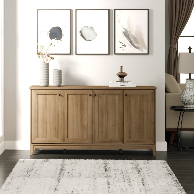 Prepac Yaletown 4 Panel Door 60"W Console Table with Storage, Storage Cabinet with Doors and Shelves, Sideboard Storage Cabinet
