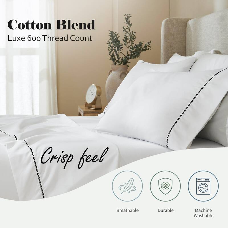 Superior Imperia Cotton Blend Embroidered 600 Thread Count Pillowcases, Set of 2