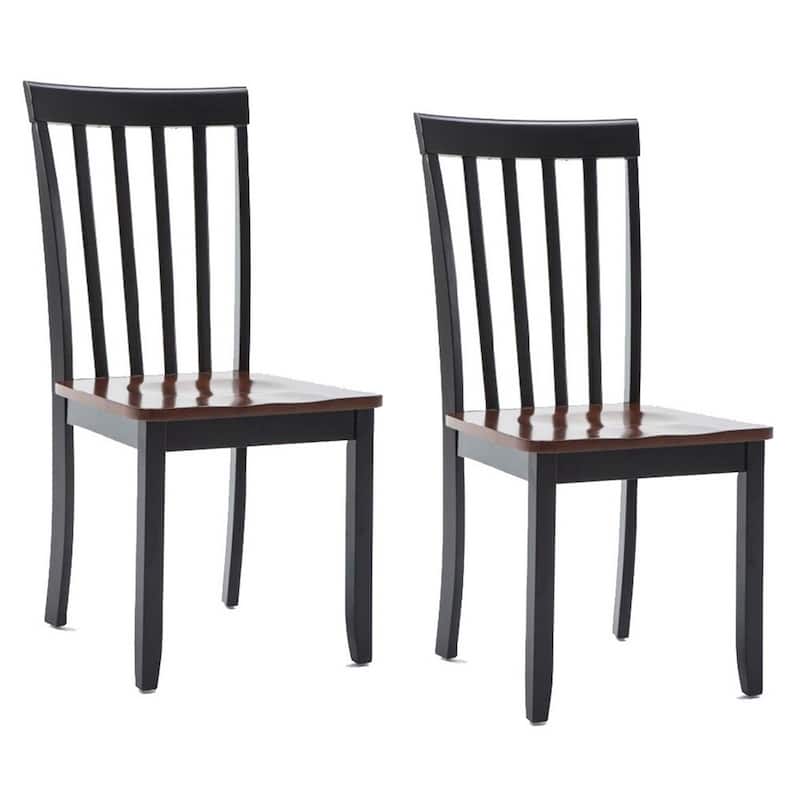 Wooden Dining Chairs Set of 2 with Brown and Black Slatted Backrest, Kitchen Accent Seating - 18
