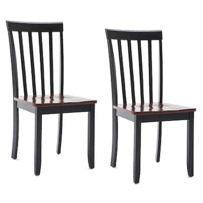 Wooden Dining Chairs Set of 2 with Brown and Black Slatted Backrest, Kitchen Accent Seating - 18
