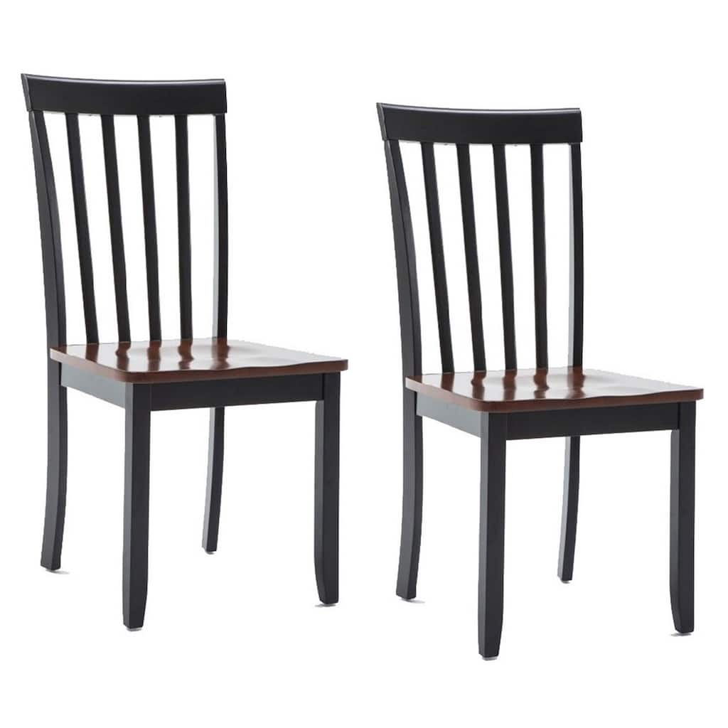 Wooden Dining Chairs Set of 2 with Brown and Black Slatted Backrest, Kitchen Accent Seating - 18