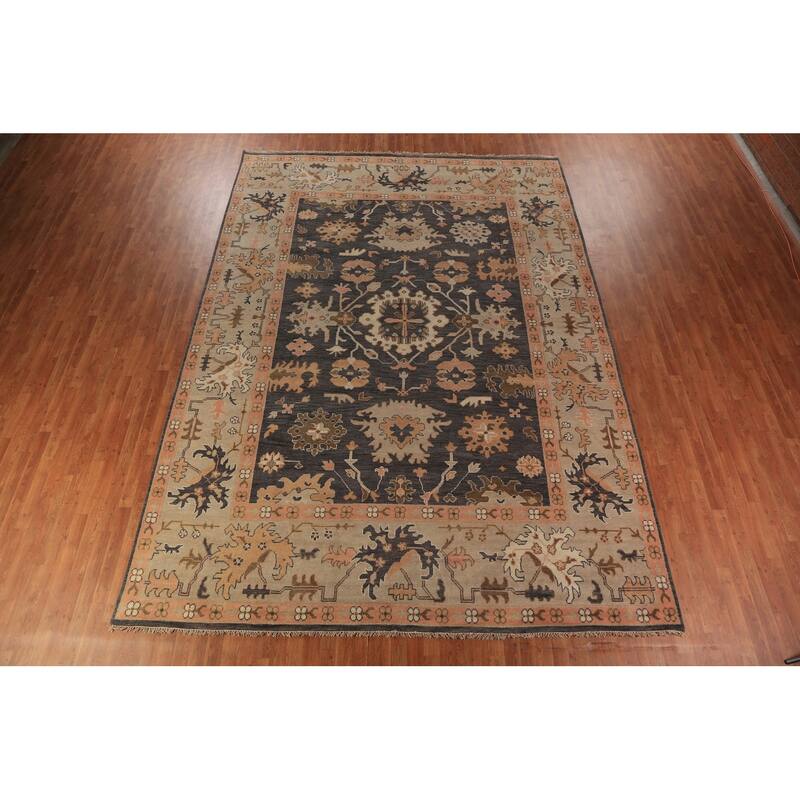 Gray Oushak Indian Large Rug Hand-Knotted Wool Carpet - 10'0"x 13'10"