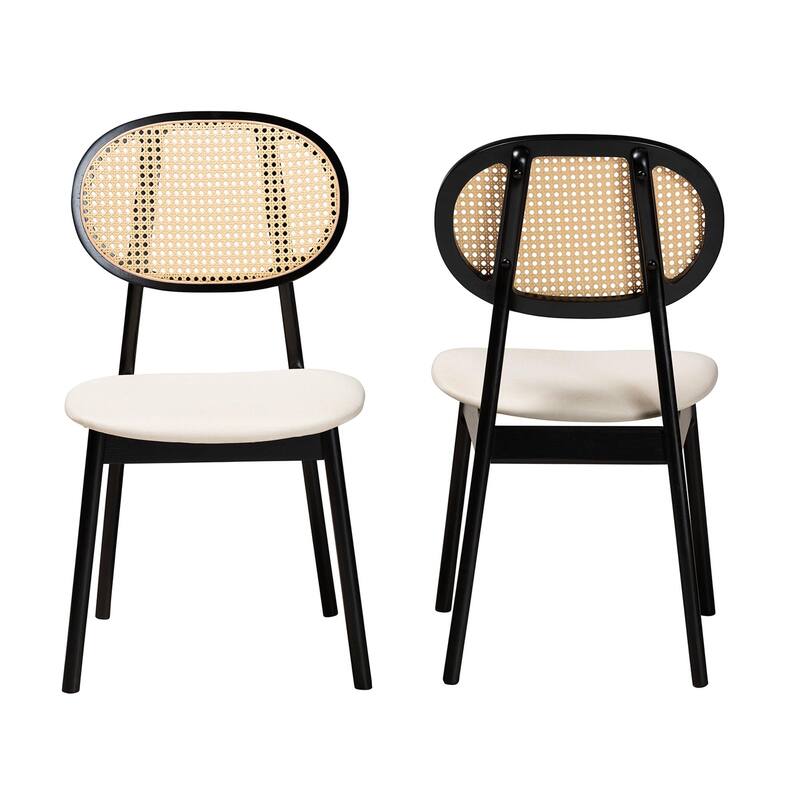 Darrion Mid-Century Modern Fabric and Finished Wood 2-Piece Dining Chair Set