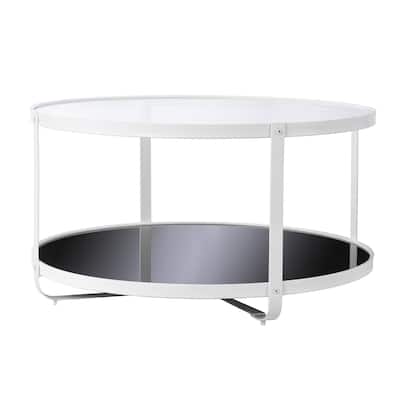 32" White Glass And Metal Two Tier Round Coffee Table - 32”L x 32”W x 18”H