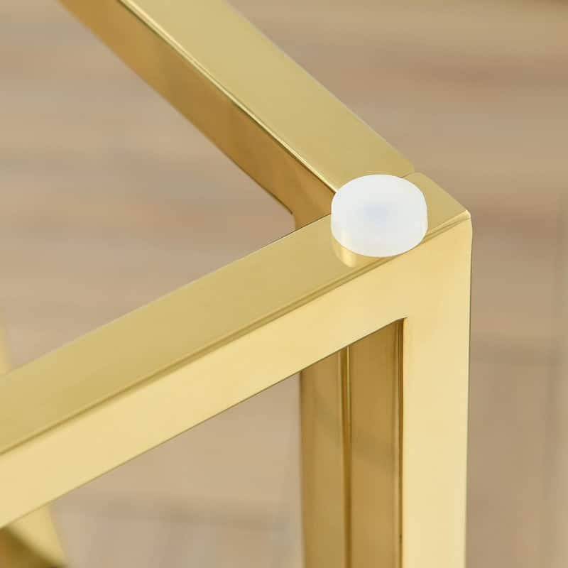 20" Modern Glass End Table with Geometric Metal Frame