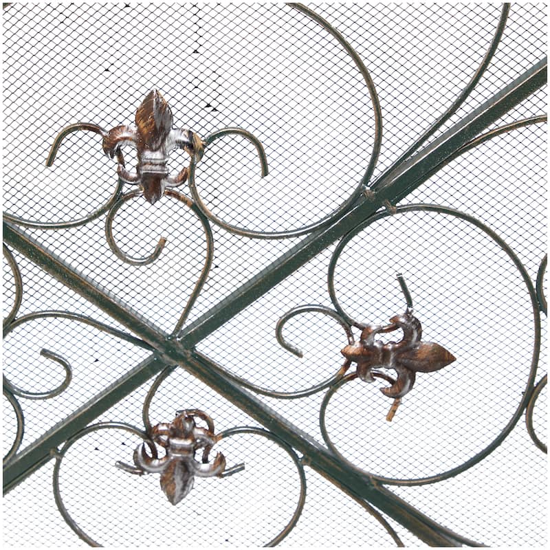 Metal Scroll 3 Panel Fireplace Screen with Fleur De Lis Accents - Black - Roche River Decor - 1"W x 52"L x 31"H
