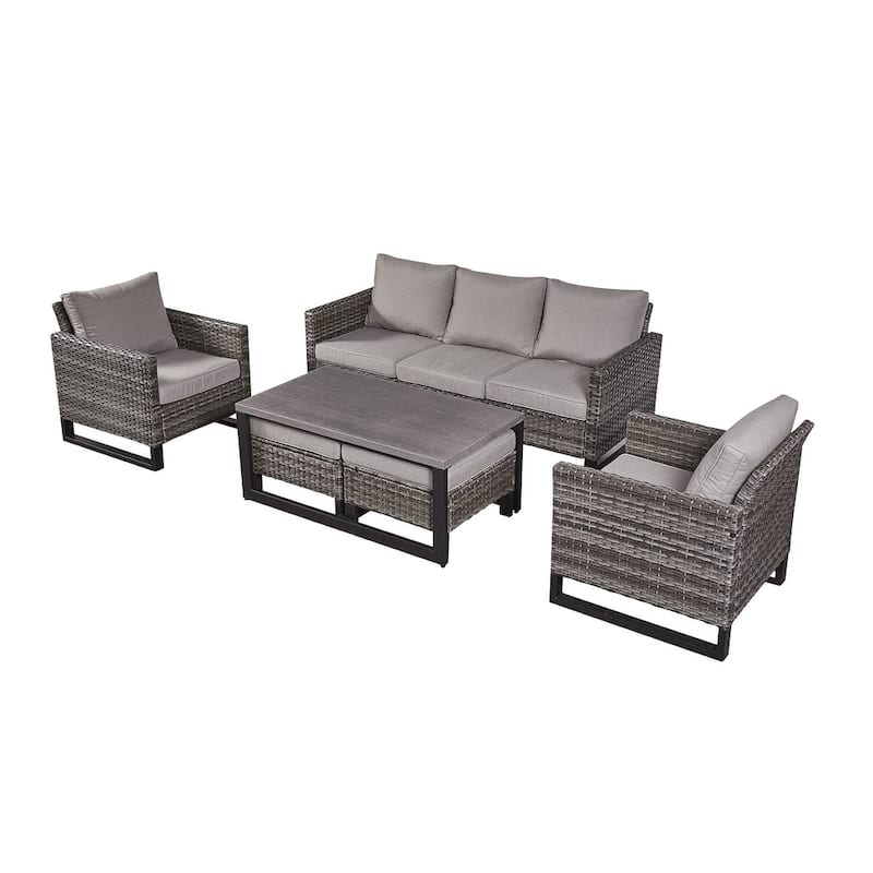 6 Piece Outdoor Sofa with Chair with Ottoman Set