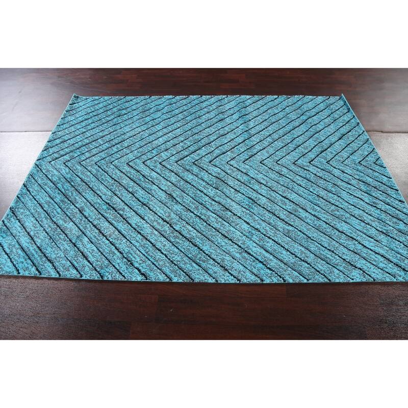 Turquoise Blue Chevron Style Transitional Turkish Rug Oriental Carpet