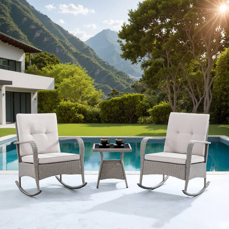 Corvus Hawaii 3-Piece Outdoor Wicker Rocking Chair Set with Side Table