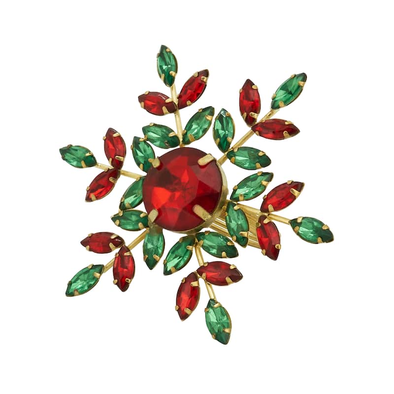 Elegant Frost Beaded Snowflake Napkin Ring (Set of 4) - Set of 4 - Red/Green
